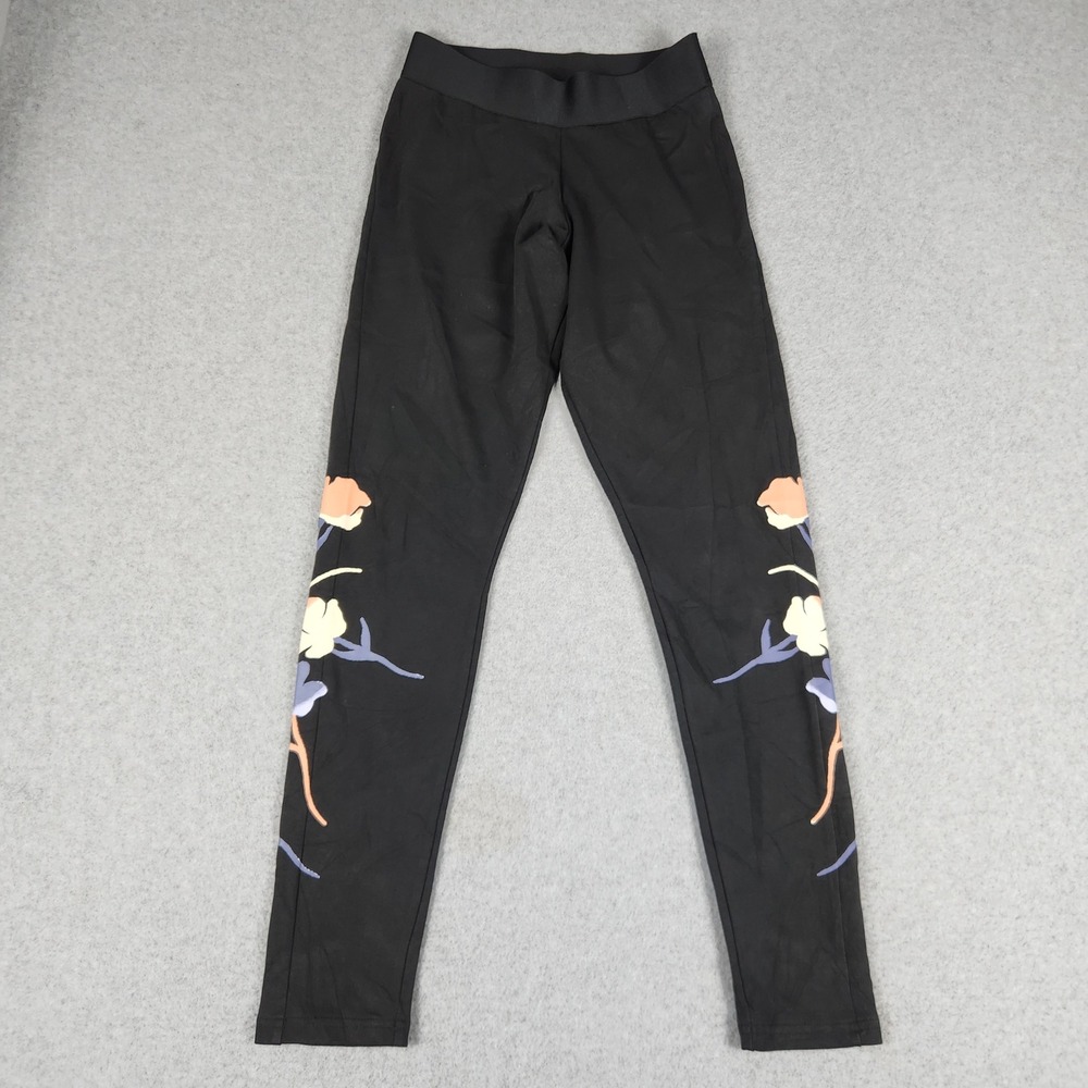 Adidas Leggings Womens Small‎ Black Primegreen Floral Graphic Stretch Athletic